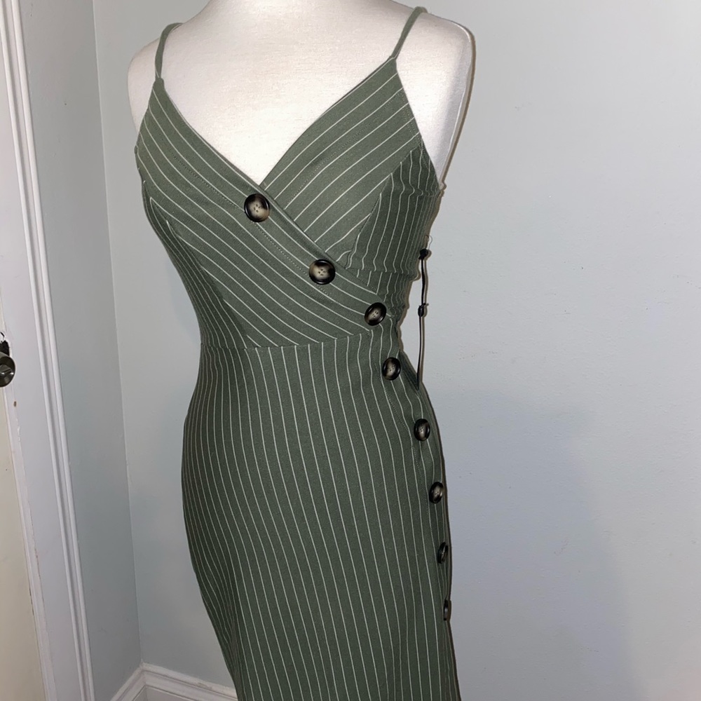 Green Strip Midi Dress - Size L